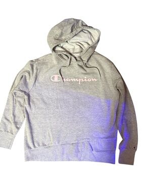 Champion Heather Gray Hoodie with Pink Logo